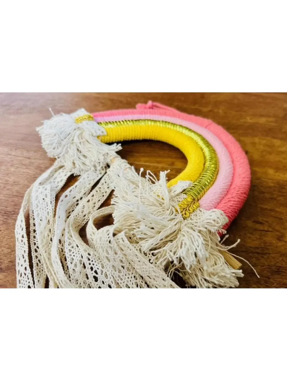 Colorful Handmade Rainbow Wall Hanging with Lace Tassels